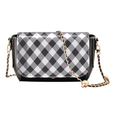 Imagem de GAIGEO Bolsa de ombro de campo de girassol com bolso, bolsas femininas de couro, bolsa de ombro de couro sintético para mulheres, Gingham-3 preto e branco, One Size