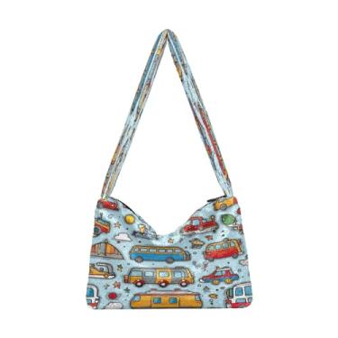 Imagem de GAIGEO Bolsa de ombro feminina com flores, bolsas de ombro para mulheres, bolsas de outono, Conjunto colorido de carros - 2, One Size