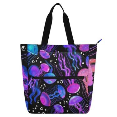 Imagem de Bolsa feminina Jellyfish roxa para trabalho, lona, faculdade, escola, bolsas utilitárias, bolsas infantis, para amantes de livros, presentes