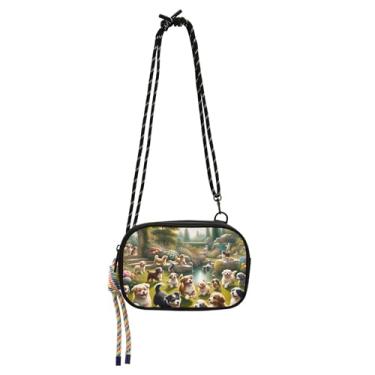 Imagem de TSENQUE Bolsa feminina pequena a tiracolo para viagem, bolsa de ombro para uso diário, bolsa para celular, cachorrinho, estampa floral