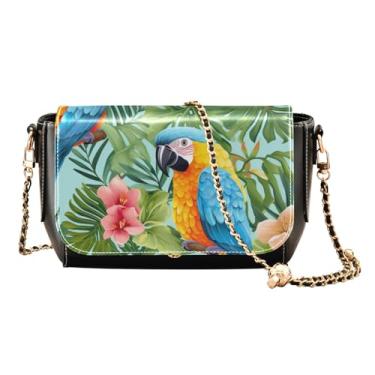 Imagem de Laranjas em amarelo com ramos bolsas femininas de couro, bolsa de ombro feminina de couro, bolsa tiracolo de corrente, Papagaio tropical e flor - 2, One Size