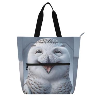 Imagem de GAIGEO Sacola engraçada com estampa de coruja da neve para crianças e mulheres, bolsa para livros, bolsa de trabalho, escola, bolsa reutilizável de lona
