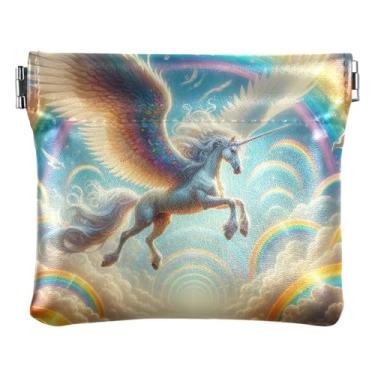 Imagem de Bolsas e bolsas femininas personalizadas de lavanda corujas florais fofas e engraçadas pequenas bolsas de moedas para moedas, Unicórnio, arco-íris, floral, One Size