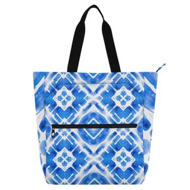Imagem de GAIGEO Bolsa de trabalho geométrica azul para mulheres, bolsa de lona universitária, bolsa escolar fofa, presente infantil para amantes de livros