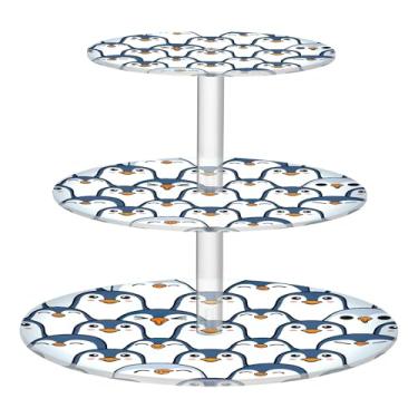 Imagem de Pinguins pelágicos fofos papel de parede 3 camadas suporte de cupcake para festa, copo de bolo, torre de bolo, exibição de acrílico, decoração de mesa de sobremesa, cupcakes, comida, colorido