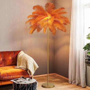 Imagem de Luminária de chão em formato de palmeira com penas - 3 temperaturas de cor, luminária alta com interruptor de pé, 6 lâmpadas LED, iluminação moderna para sala de estar e quarto, decoração ex