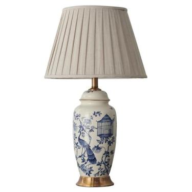 Imagem de Abajur de cerâmica de 66 cm para quarto, abajur de mesa de porcelana azul e branca para sala de estar, abajur de mesa de cerâmica para mesa lateral, abajures de cabeceira modernos para mesa