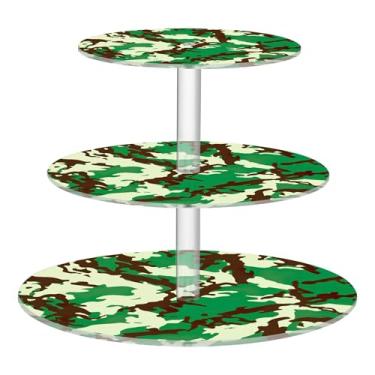 Imagem de Camuflagem tons de terra verde chá festa cupcake suporte 3 camadas redondo acrílico copo bolo torre suprimentos para sobremesa suportes decorações de mesa para festa casamento