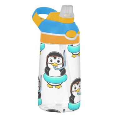 Imagem de Garrafa de água esportiva de 473 ml com canudo para crianças, meninas, meninos, garrafa de água portátil Tritan de 473 ml, copo infantil reutilizável à prova de vazamento, alça de transporte, desenho