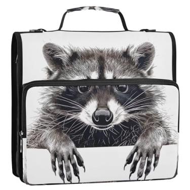 Imagem de 3 fichários com 3 anéis de guaxinim com estampa de guaxinim preto e branco bolsa organizadora de fichários escolares com alça de ombro carteira personalizada e suporte de pasta de anel