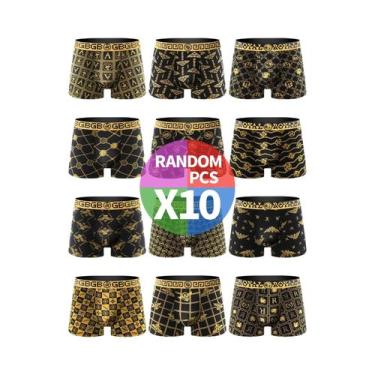 Imagem de Cuecas Boxer Masculinas Pretas E Douradas, Pacote Com 10, Confortáveis