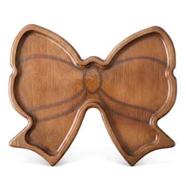 Imagem de Maxcheck Bandeja de servir de Natal Bow Christmas Tábua de servir de madeira de Natal Tábua de cortar rústica casa de fazenda 29 x 26 cm, prato de mesa para festa de queijo, comida, frutas