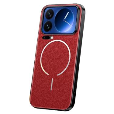Imagem de LYJSMGZ Capa magnética para Xiaomi 17 Pro Max/17 Pro/17, cobertura de lente totalmente à prova de choque, fina, capa de couro compatível com a pele, suporta carregamento sem fio, vermelha, 17 Pro Max