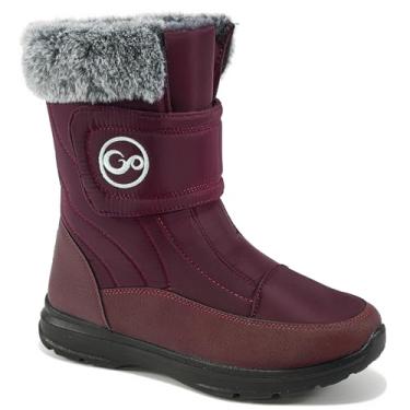 Imagem de Almusen Botas de neve para mulheres sapatos de inverno: botas de cano médio com forro de pele quente para mulheres antiderrapante à prova d'água gancho laço confortável bota ao ar livre, Vinho tinto, 9