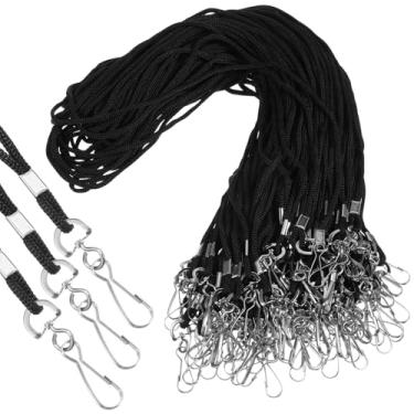 Imagem de MAQUITA Pacote com 200 cordões pretos para crachá, cordão de chave plana de 48 cm com gancho giratório J-Hook para chave, porta-cartões de visita de escritório