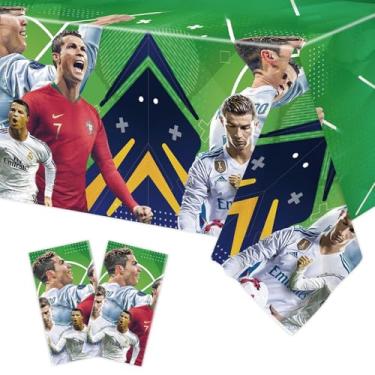Imagem de Sacuoskdyu 2 peças toalha de mesa descartável futebol Ronaldo artigos de festa de aniversário e decorações mesas retangulares 180 x 106 cm, pacote com 2