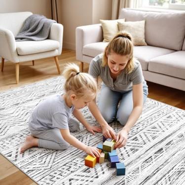 Imagem de Tapete de entrada lavável 10 x 12 cm: tapetes marroquinos modernos tapete de porta macio antiderrapante para sala de estar tapete fino de pilha baixa para cozinha, sala de jantar, quarto, decoração de