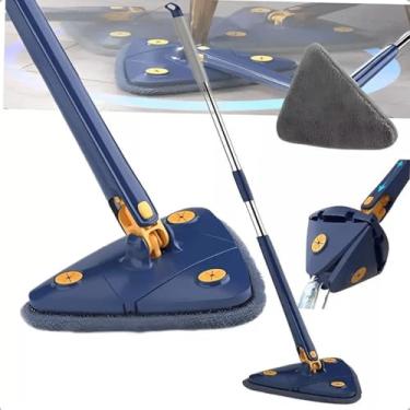 Imagem de Mop Triangular Giratório 360° com Cabo Ajustável e Função Espremedor – Esfregão Multiuso para Limpeza Profunda de Piso, Parede, Vidros e Cantos Difíceis – Rodo Mágico Azul