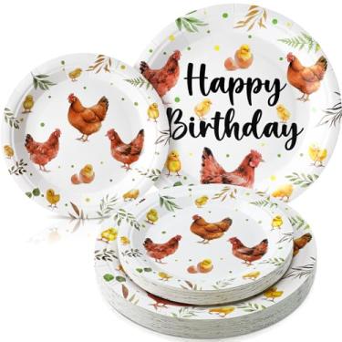 Imagem de Havawish 60 peças de pratos de papel para decoração de festa de aniversário de frango, animais de fazenda, curral, pintinho, para aniversário, chá de bebê, suprimentos para festa para servir 30