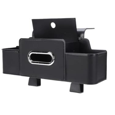 Imagem de Fockety Organizador de encosto de cabeça para banco traseiro com 2 porta-copos e ganchos, caixa organizadora 4 em 1 para pendurar no encosto do banco do veículo com porta-lenços (Preta)