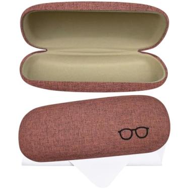 Imagem de CREATCABIN Estojo de óculos de sol rígido portátil para óculos de sol para mulheres e homens grande suporte de óculos bolsa de armazenamento protetora com pano de limpeza presente viagem marrom coco