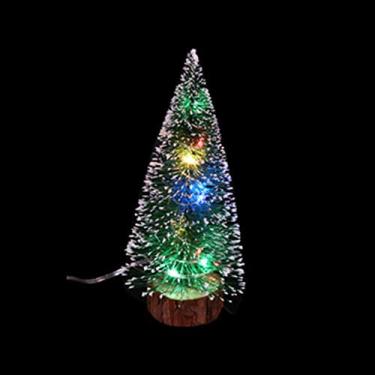 Imagem de Naroote Mini árvore de Natal Artificial Com Iluminação LED Pequeno Pinheiro Com Base de Madeira para Decoração de Festa de Natal, Mini árvore de de Mesa Ideal para Decorações de Casa e Escritório