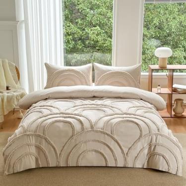 Imagem de MEILA Conjunto de capa de edredom de microfibra lavada, tamanho king, design de arco adornado, conjunto de cama de 3 peças, bordado texturizado boêmio macio com zíper e laços de canto, 264 cm x 228 cm