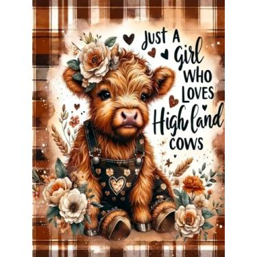 Imagem de KYOQFVN Kits de pintura Highland Cow Diamond Art para adultos - Kits de pintura de diamante 5D para adultos iniciantes, kits de arte de pedra redonda DIY para decoração de parede de casa 30 x 40 cm