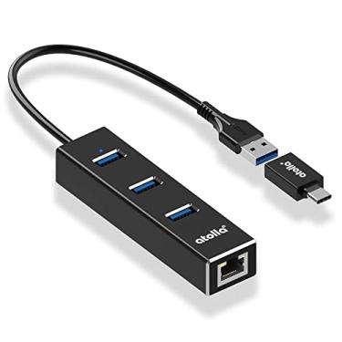 Imagem de Hub USB 3.0 com Gigabit Ethernet — Hub USB-A SuperSpeed de 3 portas + adaptador USB-C, transferência de dados de 5 Gbps, Plug & Play, design de alumínio — Compatível com MacBook Pro/Air, Dell XPS