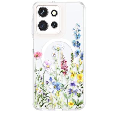 Imagem de Yucenx Capa floral para Motorola Moto G 5G 2026/G Play 2026 com protetor de tela, capa protetora magnética translúcida fosca fosca feminina de grau militar para Moto G 2025 (flor