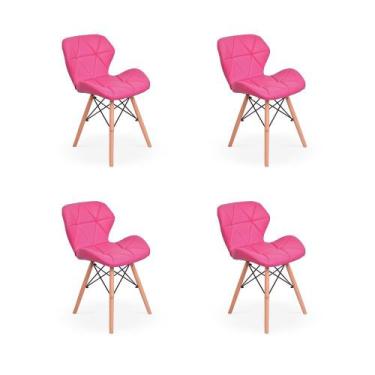 Imagem de Kit 04 Cadeiras Charles Eames Eiffel Slim Wood Estofada - Rosa - Magaz