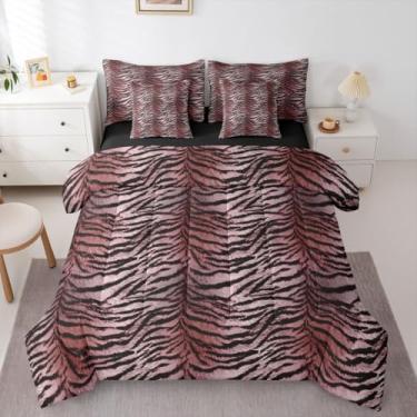 Imagem de Erosebridal Conjunto de edredom solteiro com estampa de tigre (laranja gradiente) para adolescentes e adultos | Conjunto de cama de 7 peças com estampa de animais selvagens, safári, estampa de tigre