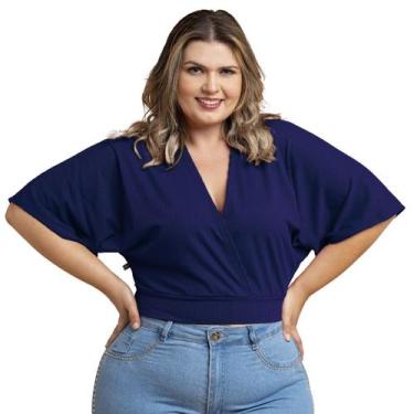 Imagem de Blusa Manga Morcego Cropped Feminino Decote V Canelada Soltinha Manga 