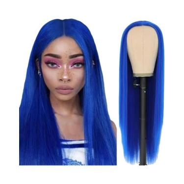 Imagem de Peruca Sintética Longa E Lisa Azul Klein Para Mulheres, Cabelo Resiste