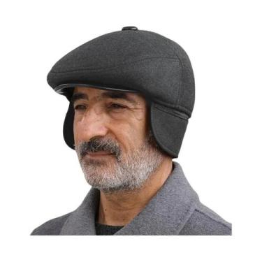 Imagem de Boina Masculina Grossa E Quente Para Inverno, Chapéu Plano Preto E Cin