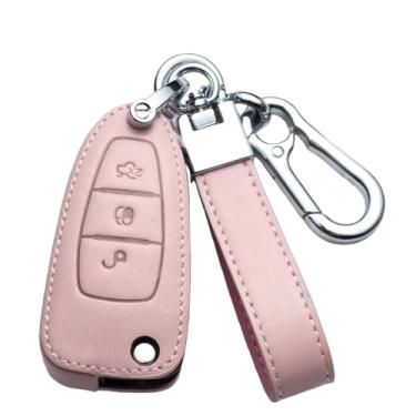 Imagem de Capa de couro para chave remota de carro compatível com Ford Fiesta Focus 3 4 ST Mondeo Ecosport Kuga Ranger C-Max S-Max Acessórios para chaveiro automotivo(E-Pink)