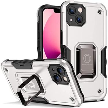 Imagem de FULNES Capa para iPhone 14/14 Plus/14 Pro/14 Pro Max, suporte de anel de metal giratório 360°, lente tudo incluso quatro cantos capa de telefone anti-queda anti-arranhões (Cor: branco, Tamanho: 14 6,1 polegadas)