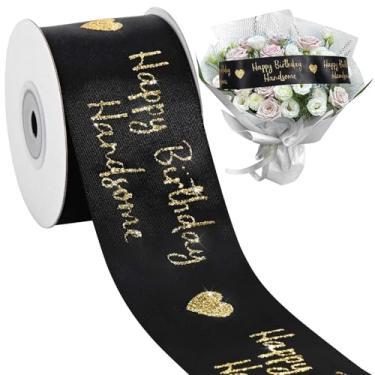 Imagem de 1 rolo 10 jardas fita de feliz aniversário preto glitter feliz aniversário bonito fita para festa embrulho de presente, artesanato faça você mesmo, suprimentos de decoração de casa, 5 cm
