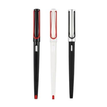 Imagem de ONECMN 3 canetas-tinteiro longas elegantes de 18 cm com clipe grande vermelho, EF/F canetas de tinta de ponta extrafina para escrever preto/prata/branco (3 peças de cores mistas, ponta com capuz)