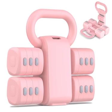 Imagem de Nimsqury Conjunto de halteres ajustáveis 2 em 1, pesos de mão de 5 níveis para mulheres e homens, cada conjunto de halteres e kettlebell conversíveis para ginástica em casa, exercícios e fitness (rosa