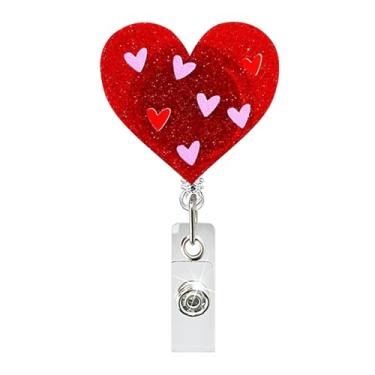 Imagem de Carretéis de crachá de coração vermelho, porta-crachás retrátil, clipe de identificação com glitter, corações, crachá, acrílico, fofo, carretel de crachá para médico, enfermeira, professor, estudantes
