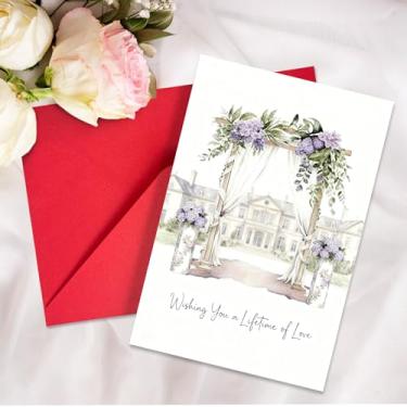 Imagem de Cartão de felicitações do Dia dos Namorados - Desejando a você uma vida inteira de amor design de arco floral com envelope vermelho, 18 cm x 4,72 polegadas (A)