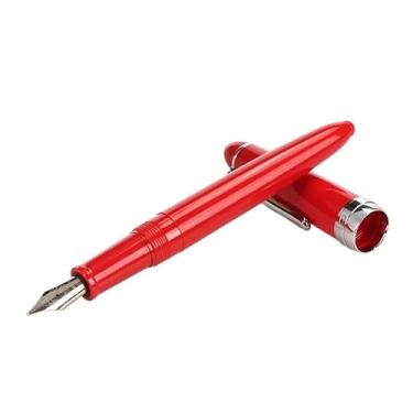 Imagem de GAFNED Caneta-tinteiro colorida transparente fofa com ponta F de 0,5 mm F canetas de tinta de resina para escrever materiais escolares de papelaria (vermelha)