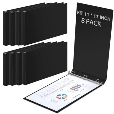 Imagem de Humyoun 8 peças, 3 anéis, fichários resistentes em D, econômicos, comporta papel de 28 x 43 cm, para projetos de arte, escritório, casa, locais de trabalho (preto, 7,6 cm)