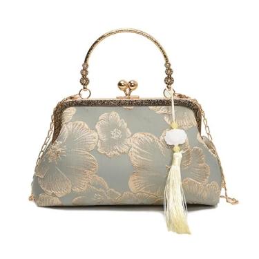 Imagem de WEISUYUUS Elegante bolsa de noite chinesa inspirada em cheongsam bolsa transversal de ombro para festa de casamento feminina