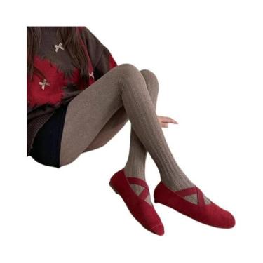 Imagem de Meia Calça Térmica Vintage Feminina Com Listras Verticais 150g Outono 