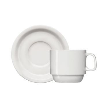 Imagem de Jogo 20 Peças: 10 Xícaras + 10 Pires de Porcelana Branca 200ML - Modelo Hotel Texas Primeira Linha, Ideal para Café e Chá, Elegantes para Residência e Estabelecimentos