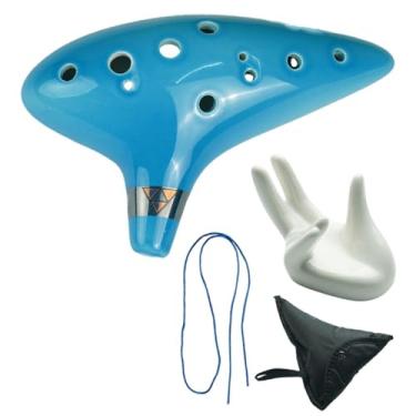 Imagem de JunZheHub Ocarina de Cerâmica com 12 Furos, Instrumento Musical com Partitura E Apoio para As Mãos. Material Cerâmico, Fácil de Tocar, Ideal para Crianças, Inic, Azul Claro