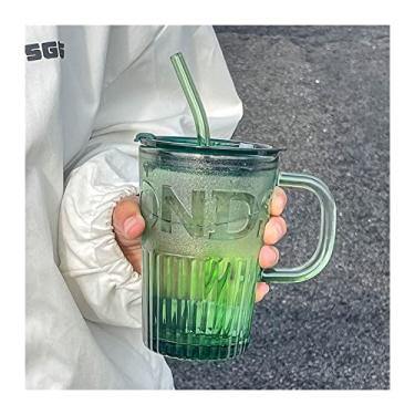 Imagem de Copo de vidro moderno Advanced Sense Cup Design Sense Minority com alça xícara de café de escritório com canudo Drinkware (verde)