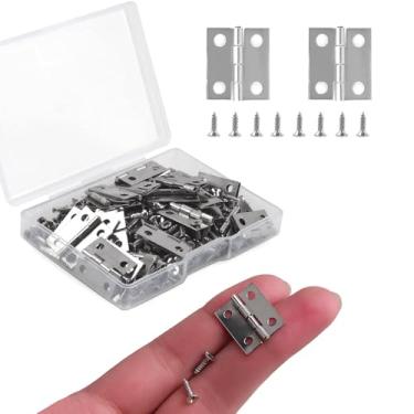 Imagem de Mini dobradiças prateadas pequenas dobradiças de bumbum 60 peças dobradiças dobráveis de ferro com 240 parafusos para caixa de madeira, armários de caixa de joias, moldura de casa de bonecas